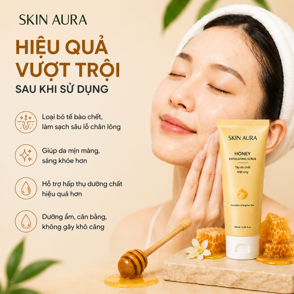 tẩy da chết mật ong skin aura