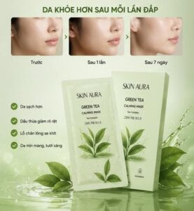 Mặt nạ trà xanh Skin Aura là sản phẩm mặt nạ dưỡng da được thiết kế để bổ sung độ ẩm và mang đến cảm giác thư giãn trong quá trình chăm sóc da tại nhà.